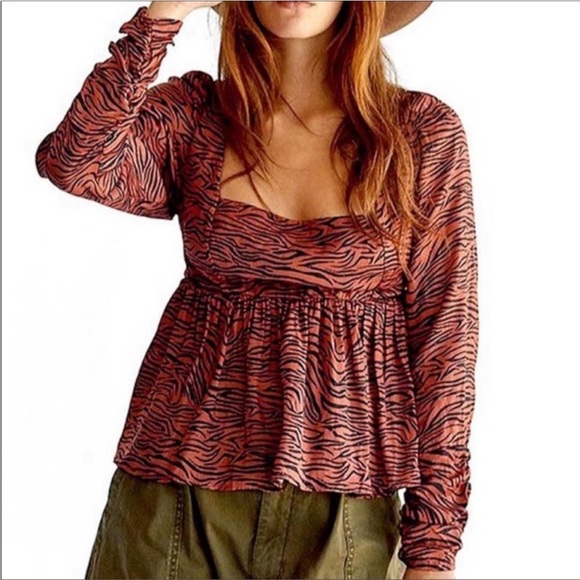 Free People Tops - Free People Tiger Print‎ Peplum Blouse S